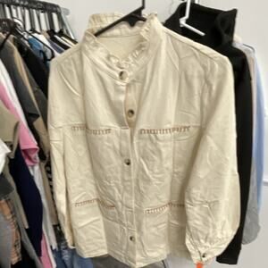 Women’s Button Front Jacket Long Sleeve with Contrast Stitching Size S Ivory